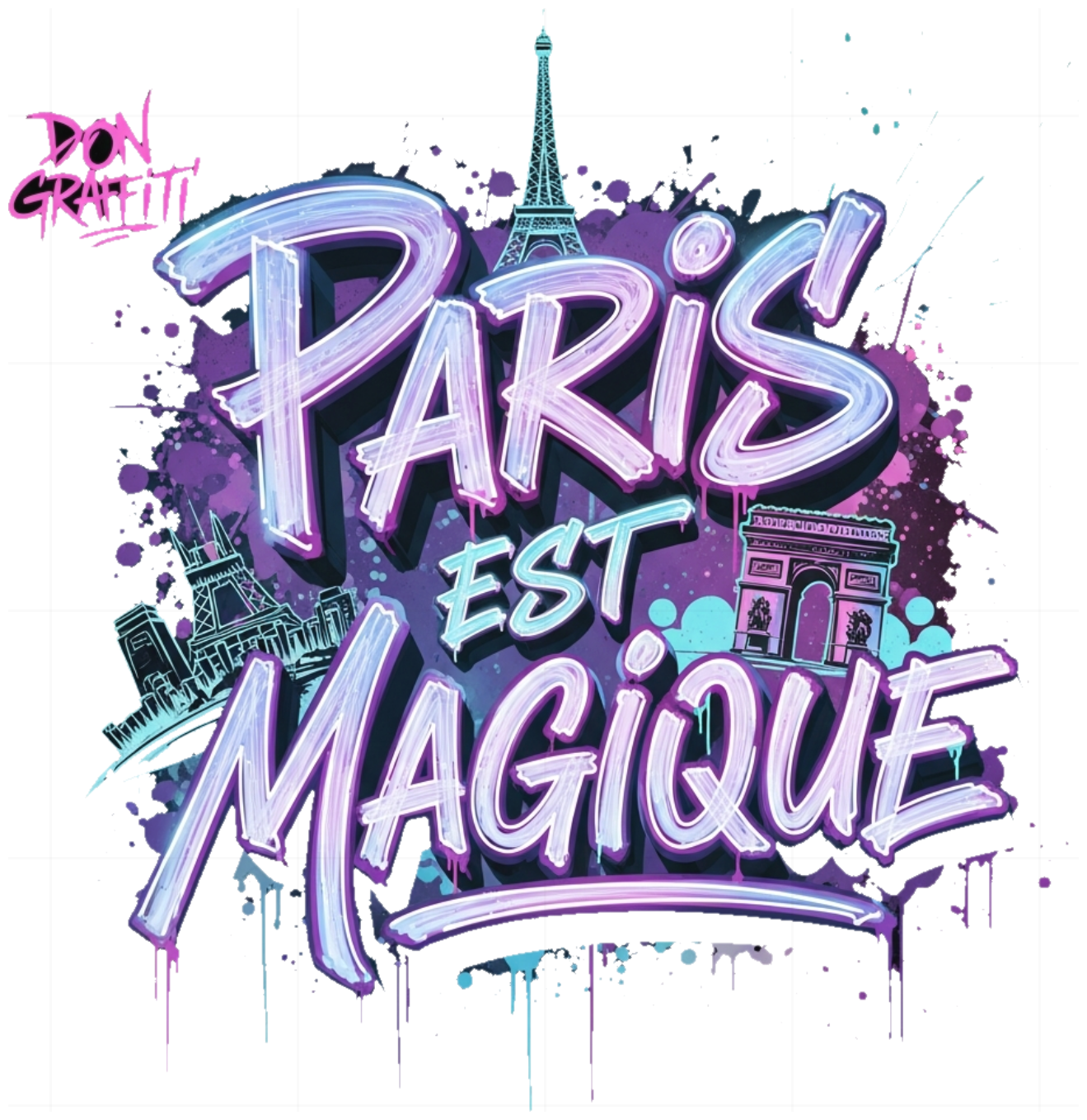 Áo Thun Đen Paris Est Magique Graffiti Neon Glow 3D Unisex Streetwear Cotton Cao Cấp - 210526-15-35-AMD