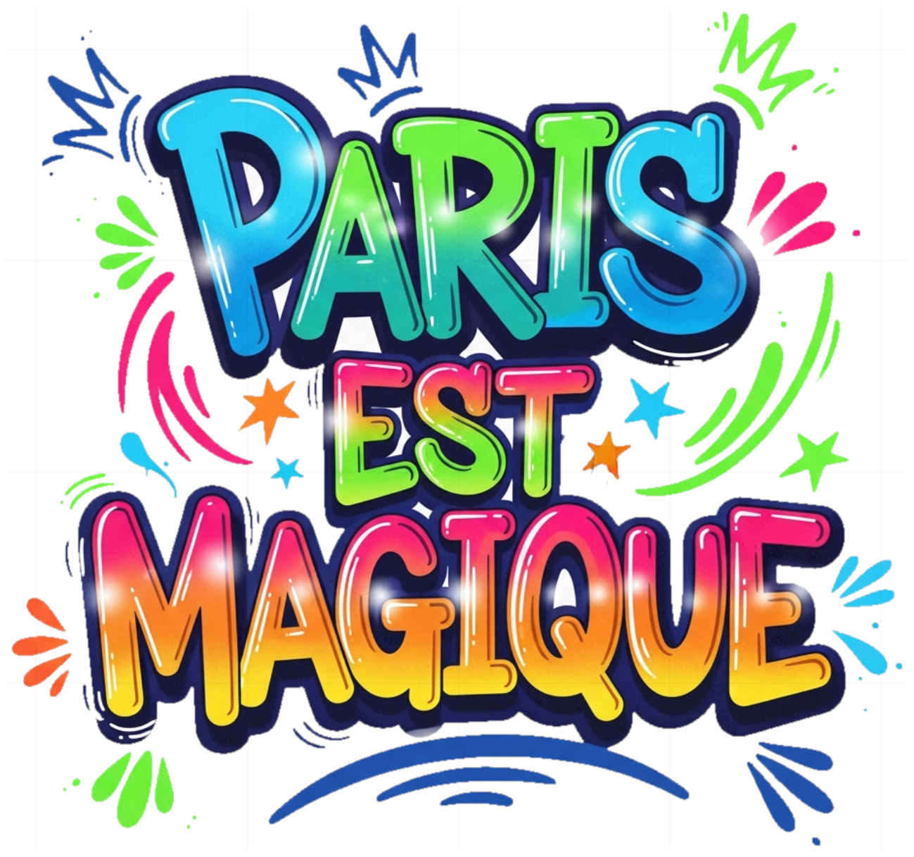 Áo Thun Trắng Unisex Paris Est Magique Graffiti Neon 3D Cực Chất - Phông Nam Nữ Local Brand Oversize Cotton 100% Co Giãn 4 Chiều - 210526-15-35-IQZ