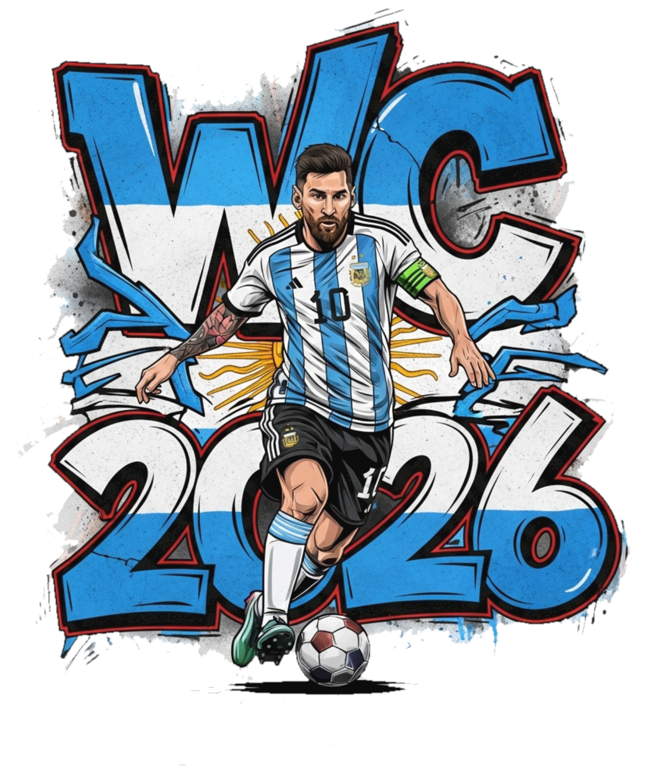 Áo Thun Nam Nữ World Cup 2026 Messi Argentina Graffiti Cotton 100% Co Giãn 4 Chiều Form Rộng Streetwear - 210526-16-03-EST