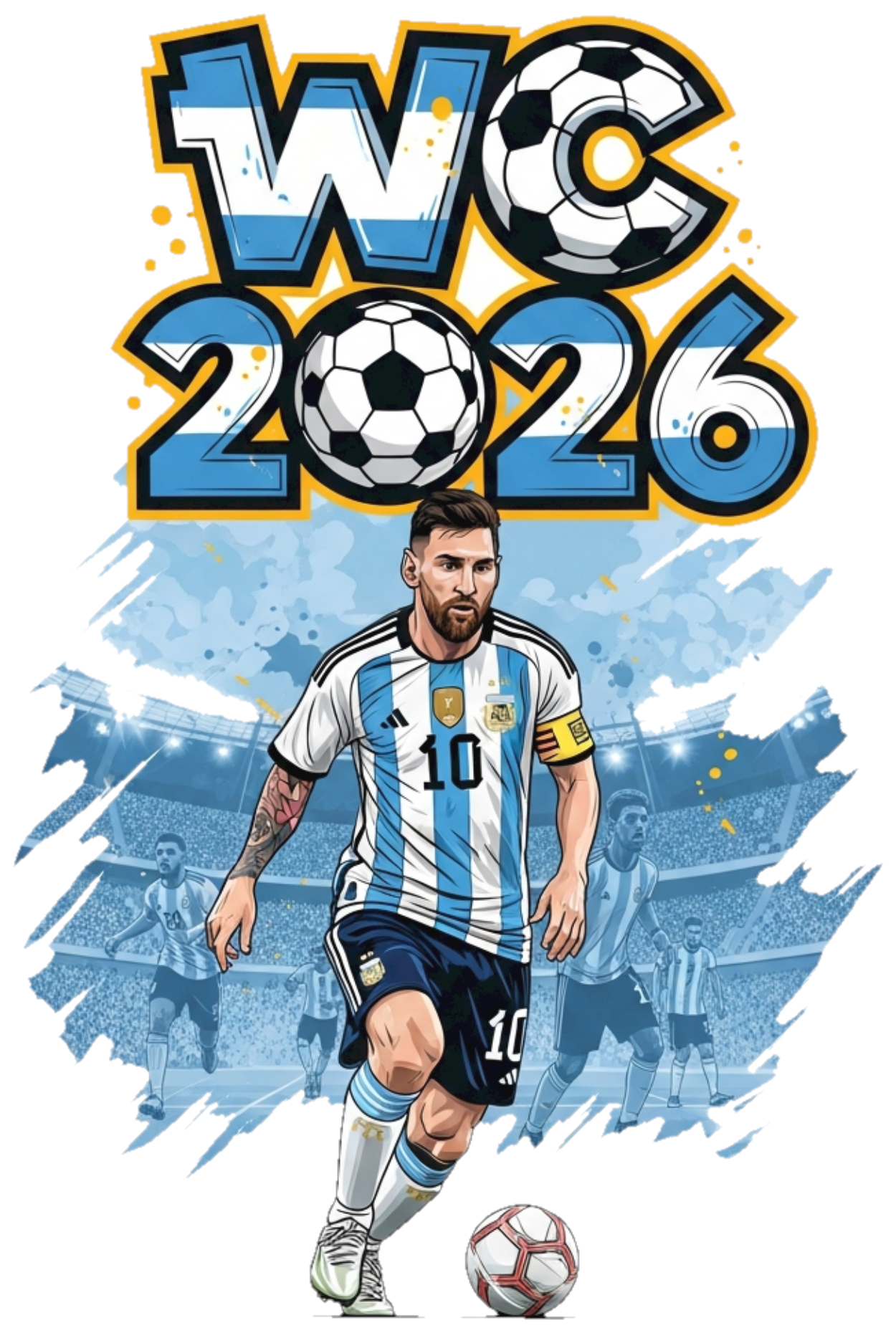 Áo Thun Messi Argentina World Cup 2026 Graffiti Unisex - Áo Phông Trắng Cotton 4 Chiều Form Rộng Local Brand Đi Chơi Cực Chất - 210526-16-03-THN