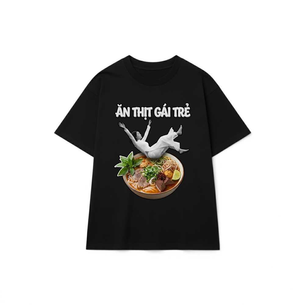Áo Thun Chữ Ăn Thịt Gái Trẻ Collage Siêu Thực Unisex Form Rộng Cotton Streetwear 210826-16-39-HLJ