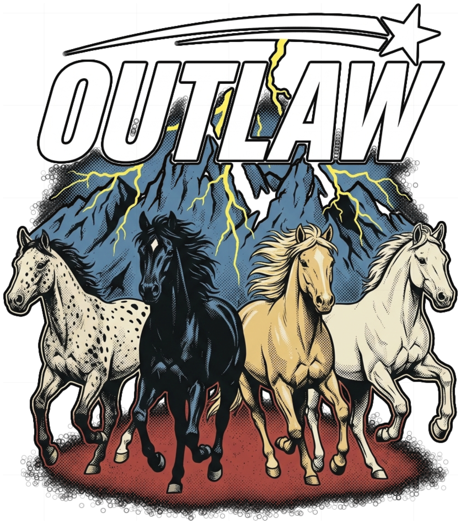 Áo Thun Outlaw Mustang Vintage Rodeo Form Rộng Cotton Unisex Phong Cách Streetwear Retro - 210826-20-02-UAQ