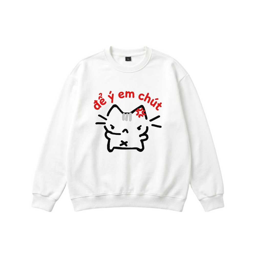 Áo Sweater Unisex Form Rộng Cotton Nỉ Chui Đầu In Hình Mèo Để Ý Em Chút Cực Chất - 211026-09-55-IVS