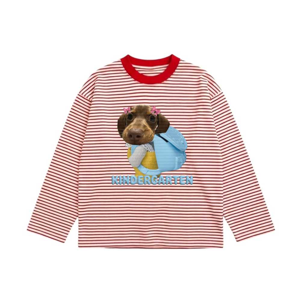 Áo Thun Tay Dài Sọc Họa Tiết Kindergarten Puppy Coquette Form Rộng Cotton Cao Cấp Trend 2024 - 211026-10-07-ZXX
