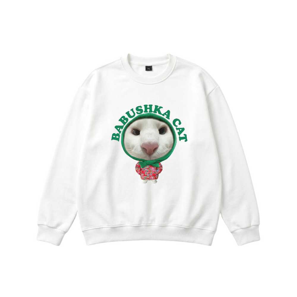 Áo Sweater Babushka Cat Mèo Trùm Khăn Meme Thời Trang Unisex Form Rộng Cotton Cao Cấp - 211026-10-11-UUD