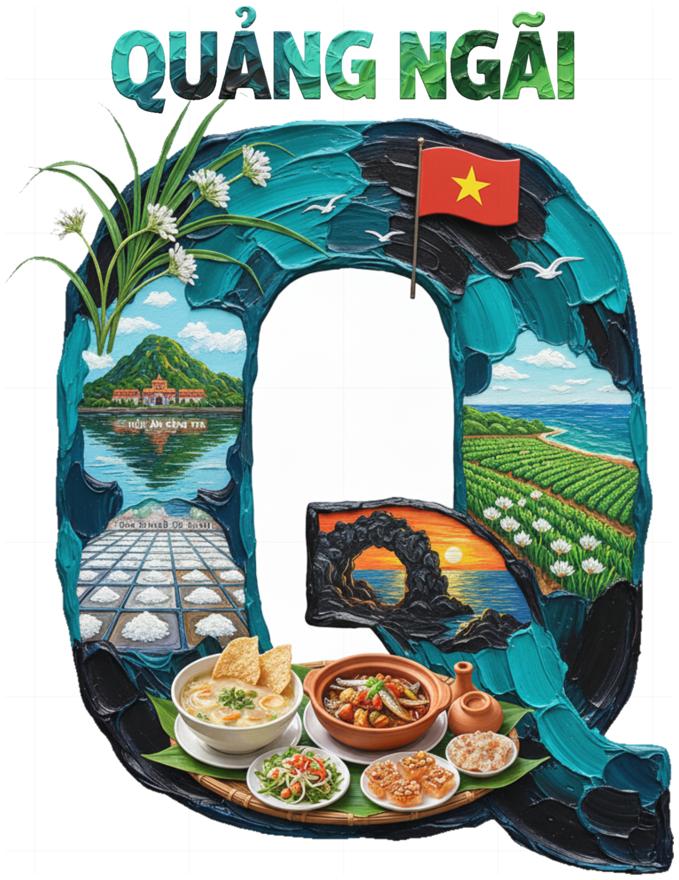 Áo Thun Trắng Unisex In Hình Chữ Q Quảng Ngãi Slogan Design - Cotton 100% Co Giãn 4 Chiều Phong Cách Du Lịch Trendy - 220426-10-06-FSN