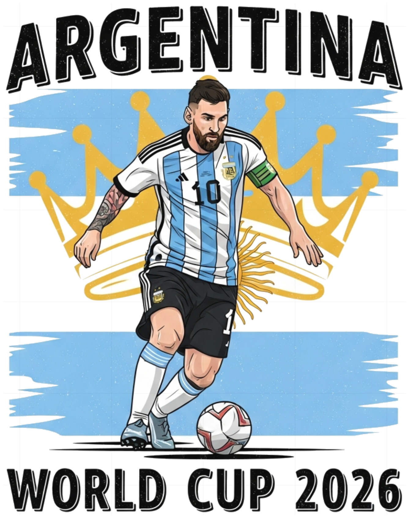 Áo Thun Argentina Lionel Messi World Cup 2026 Hiệu Ứng Nhà Vua Design Unisex Form Rộng Cotton Cao Cấp - 220526-14-15-AOK