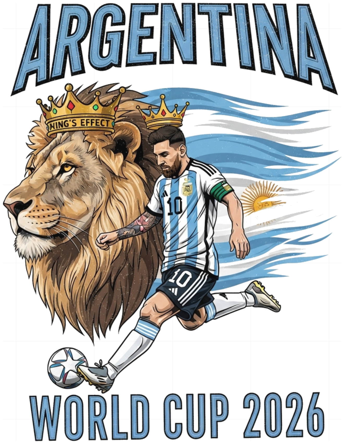 Áo Thun Messi Argentina World Cup 2026 Hiệu Ứng Nhà Vua - Áo Phông Trắng Slogan Design Unisex Form Rộng Cotton Co Giãn - 220526-14-15-NLB