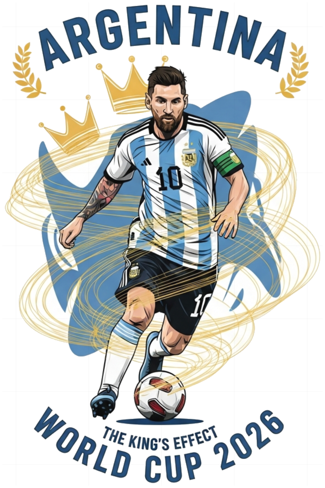 Áo Thun Argentina World Cup 2026 Lionel Messi - Hiệu Ứng Nhà Vua Design Form Rộng Unisex Cotton Co Giãn 4 Chiều - 220526-14-15-QEP
