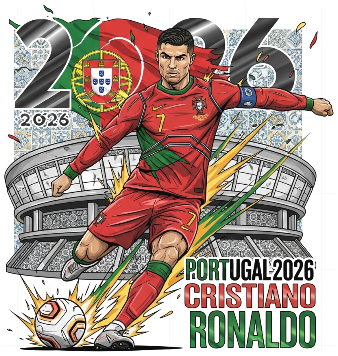 Áo Thun Cristiano Ronaldo World Cup 2026 - Áo Phông Bồ Đào Nha Cotton Form Rộng Unisex Slogan Design Xu Hướng Du Lịch Cực Chất - 220526-14-25-ARO