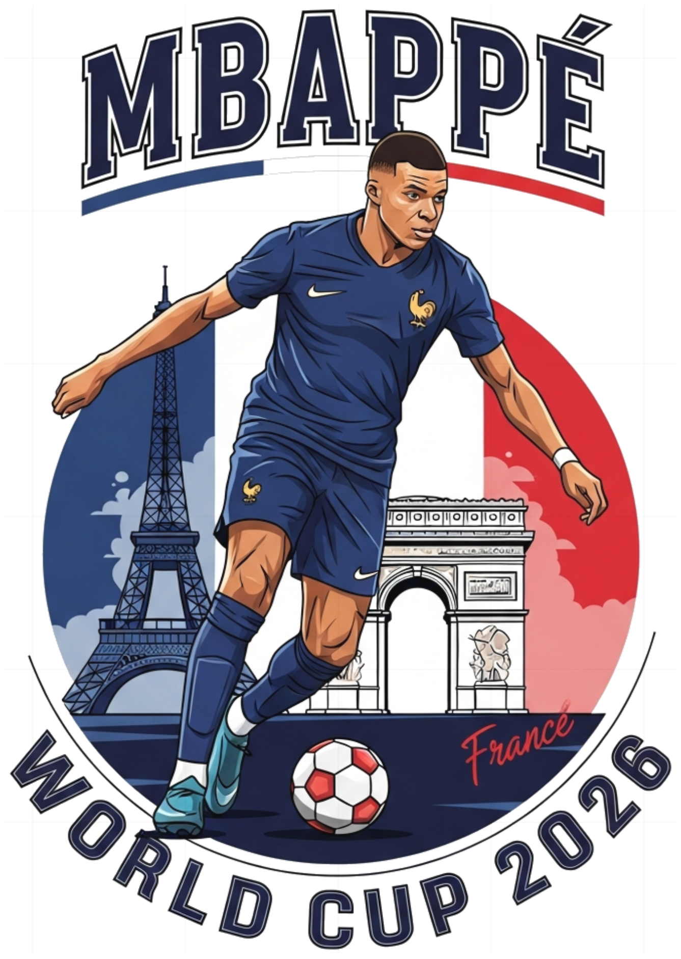 Áo Thun Trắng In Hình Kylian Mbappé World Cup 2026 Unisex Form Rộng Cotton Cao Cấp - Slogan Design - 220526-14-31-IIN