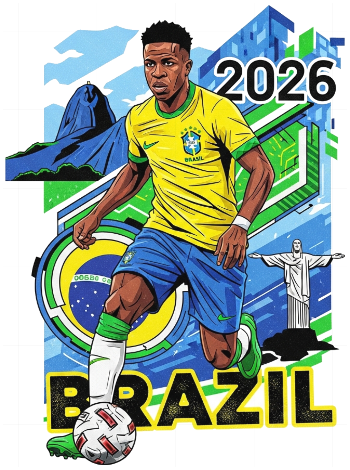 Áo Thun Nam Nữ Form Rộng Trắng In Hình Vinicius Junior Đội Tuyển Brazil World Cup 2026 Cực Chất - Cotton 100% Streetwear Trendy - 220526-14-43-EKZ