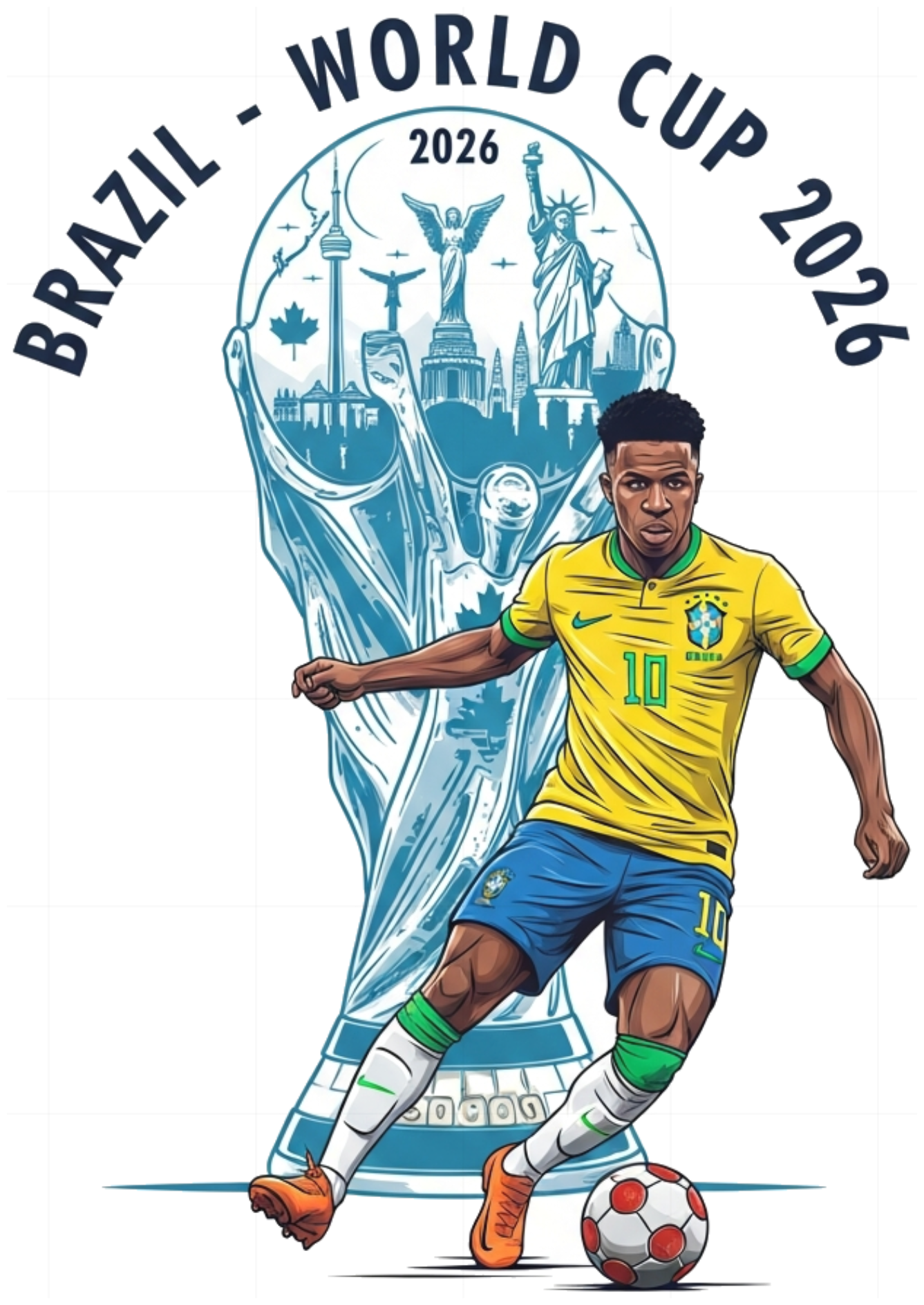 Áo Thun Vinicius Junior Đội Tuyển Brazil World Cup 2026 - Áo Phông Trắng Cotton Co Giãn Form Rộng Slogan Design Thời Trang Cực Chất - 220526-14-43-YNS