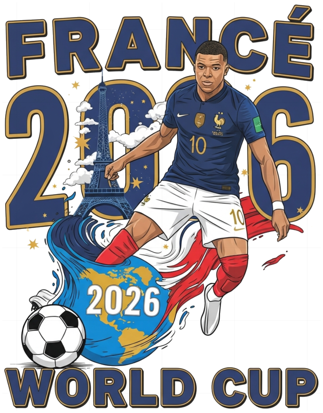 Áo Thun Trắng Kylian Mbappé World Cup 2026 Đội Tuyển Pháp Form Rộng Unisex Cotton Cao Cấp Xu Hướng Thời Trang - 220526-14-48-GGI