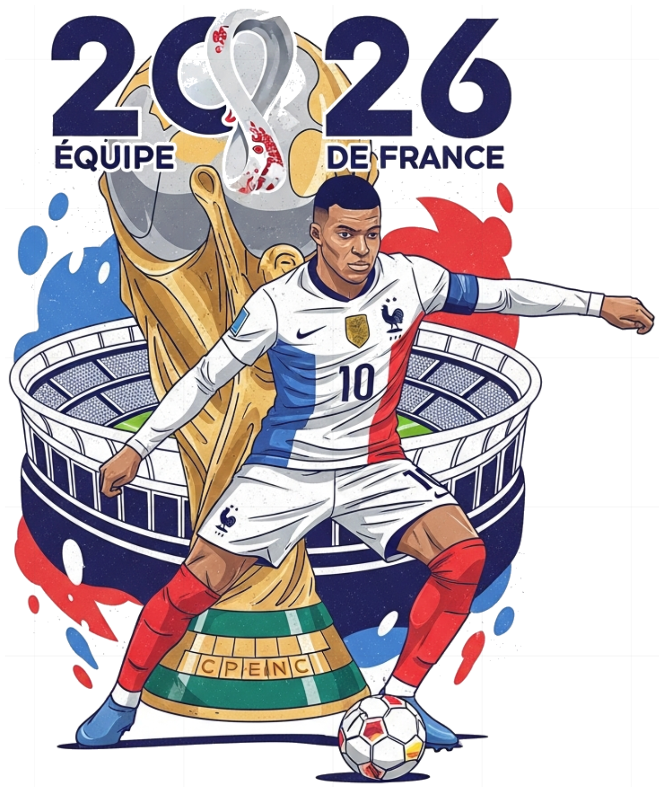 Áo Thun Trắng Kylian Mbappé World Cup 2026 Đội Tuyển Pháp - Áo Phông Unisex Cotton Form Rộng Cao Cấp Streetwear Design - 220526-14-48-QZI