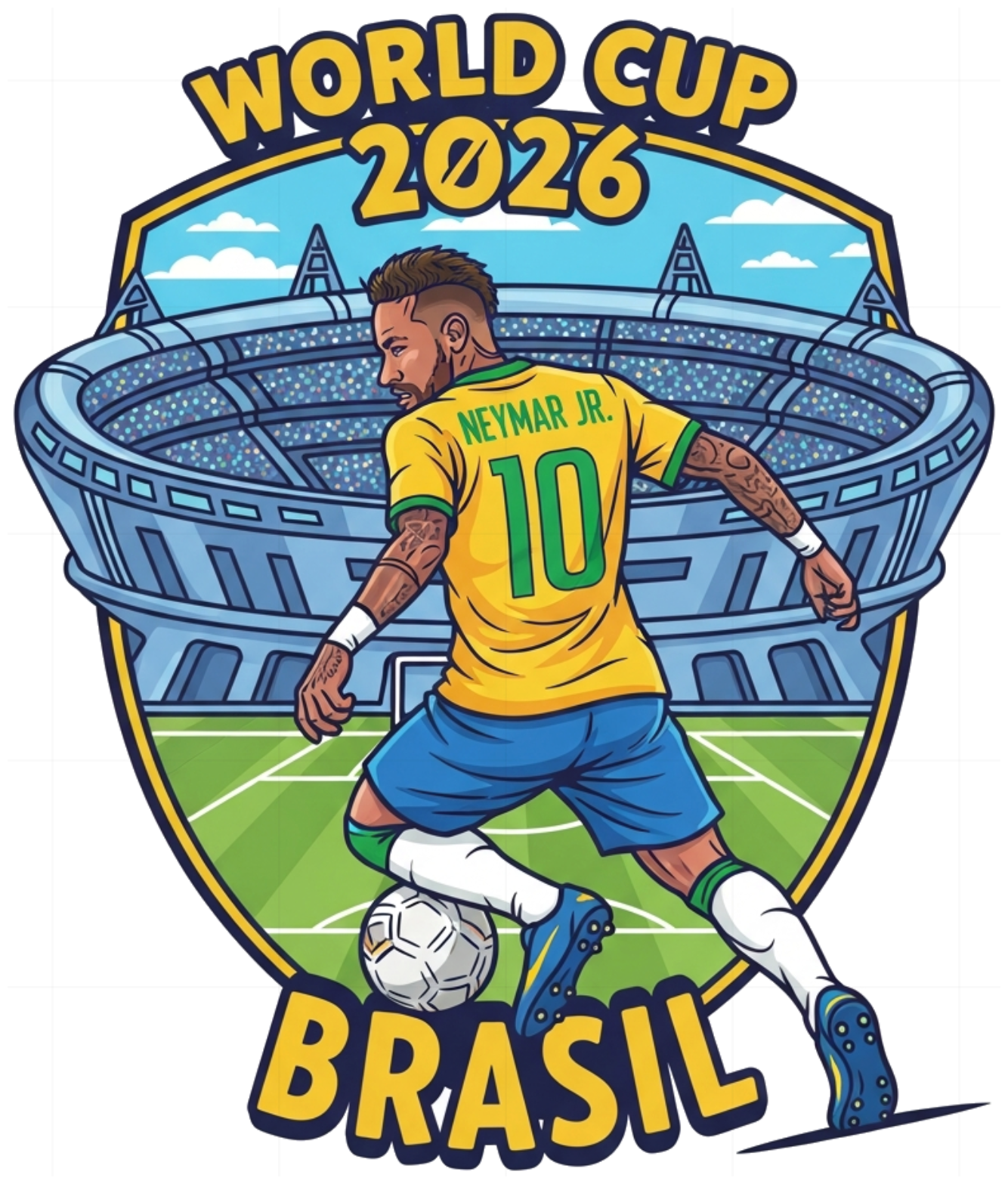 Áo Thun Nam Nữ Unisex Màu Trắng In Hình Neymar Đội Tuyển Brazil World Cup 2026 Phong Cách Thể Thao Năng Động - Design - 220526-16-33-JLJ