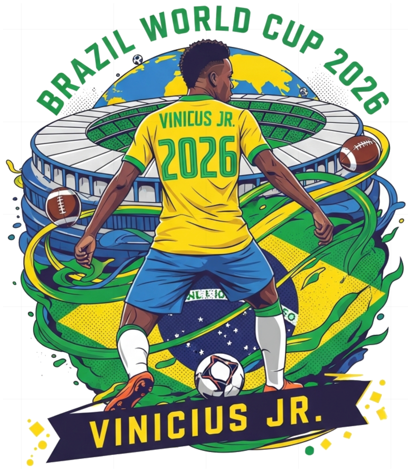 Áo Thun Unisex Vinicius Jr Brazil World Cup 2026 Phông Trắng Cotton Form Rộng Cực Chất - 220526-16-46-MNM