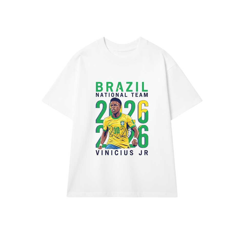 Áo Thun Trắng Unisex Vinicius Jr Brazil World Cup 2026 Slogan Design - Form Rộng Cotton Cao Cấp Xu Hướng Streetwear Thể Thao - 220526-16-46-YDU