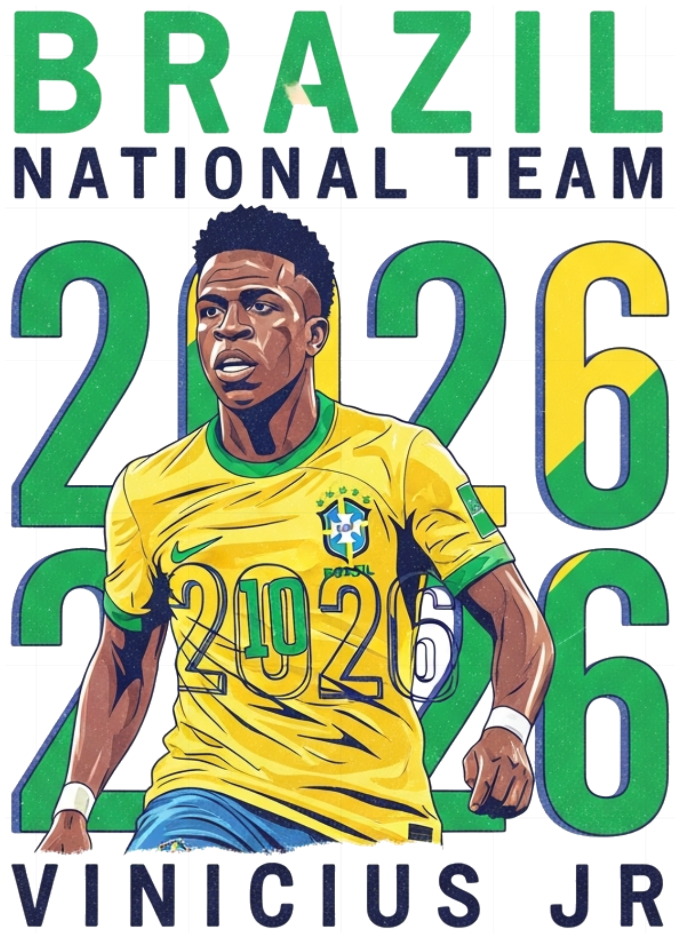 Áo Thun Trắng Unisex Vinicius Jr Brazil World Cup 2026 Slogan Design - Form Rộng Cotton Cao Cấp Xu Hướng Streetwear Thể Thao - 220526-16-46-YDU