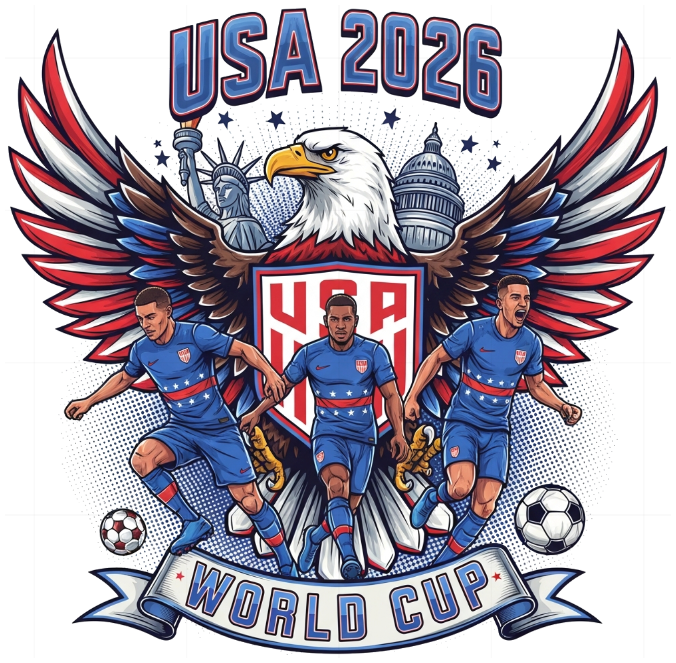 Áo Thun Trắng Unisex Form Rộng Cotton 100% In Hình Đội Tuyển Mỹ World Cup 2026 Trendy - Slogan Design Cực Chất 220526-17-05-ZRH