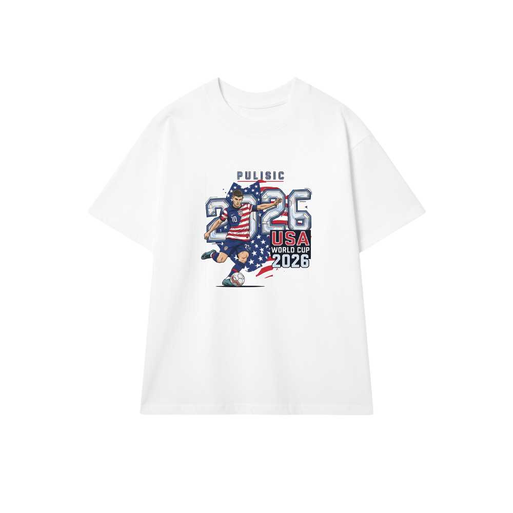 Áo Thun Trắng Christian Pulisic World Cup 2026 - Áo Phông Nam Nữ Unisex Form Rộng Cotton Cao Cấp Streetwear Design - 220526-17-13-NNK