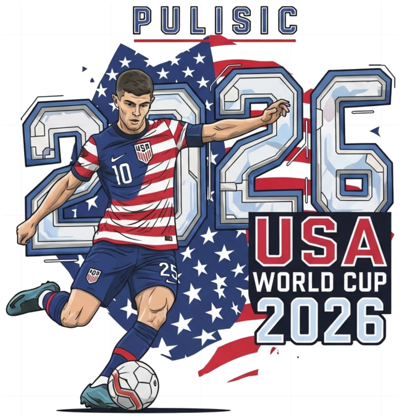 Áo Thun Trắng Christian Pulisic World Cup 2026 - Áo Phông Nam Nữ Unisex Form Rộng Cotton Cao Cấp Streetwear Design - 220526-17-13-NNK