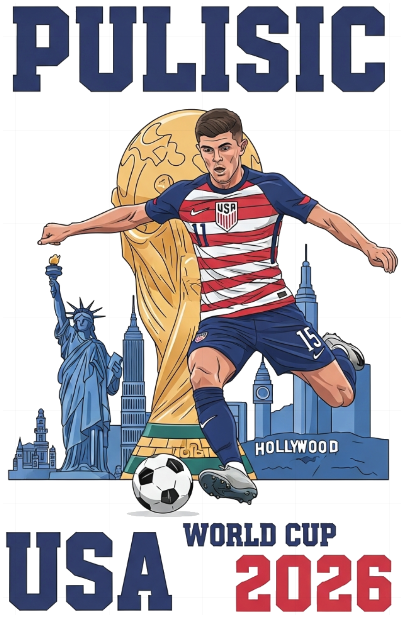 Áo Thun Unisex Form Rộng Christian Pulisic USA World Cup 2026 - Áo Phông Trắng Cotton 100% Co Giãn Cao Cấp Design 220526-17-13-VLC