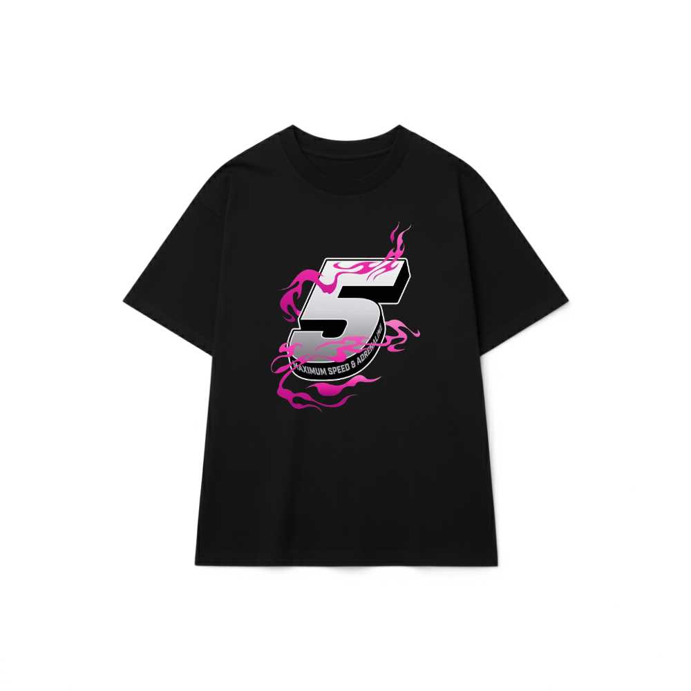 Áo Thun Đen Streetwear Y2K Graphic Số 5 Pink Flame Cotton Oversize 220626-14-53-QJC