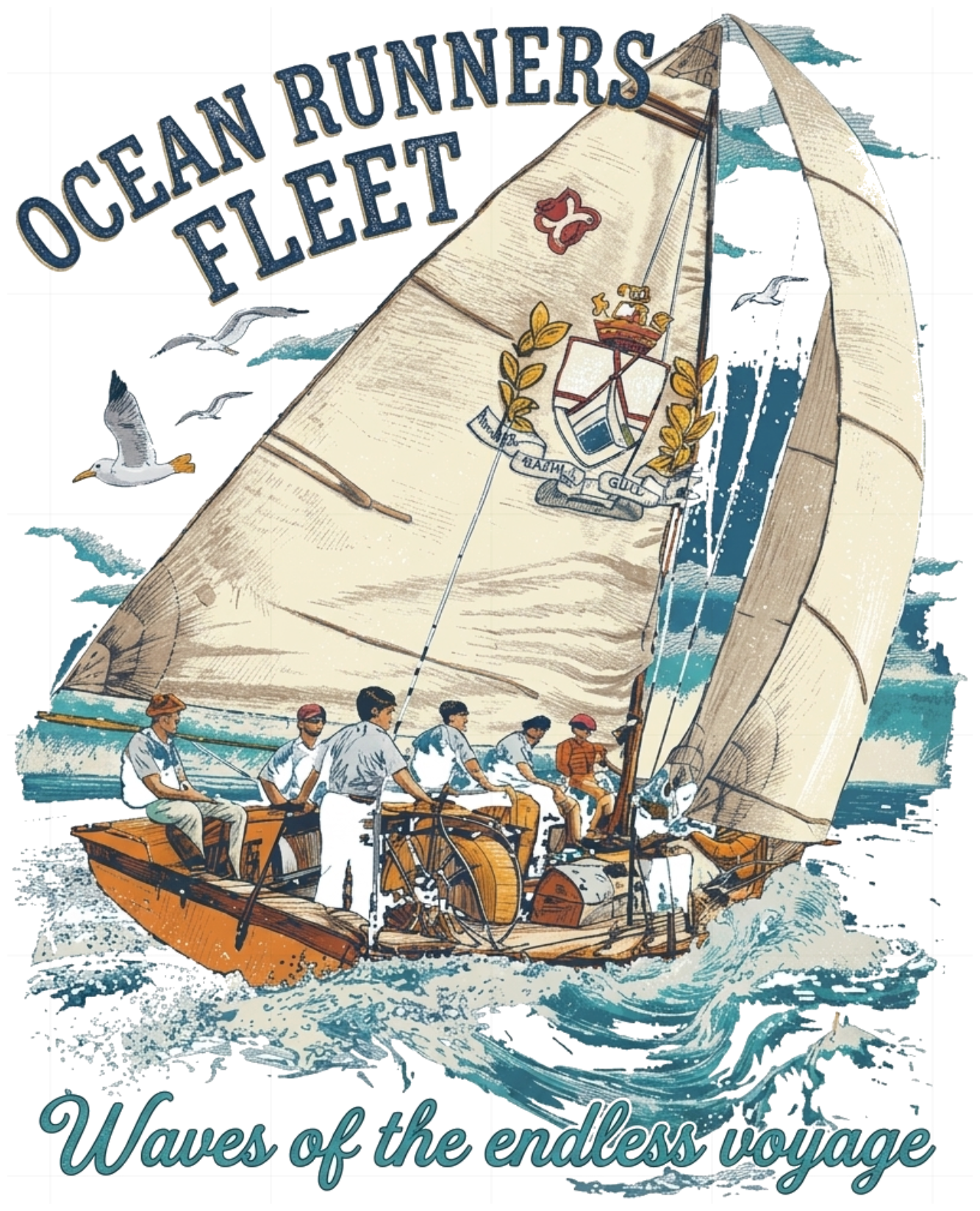 Áo Thun Trắng Unisex Vintage Ocean Runners Fleet Form Rộng Cotton - 220626-15-23-BTS