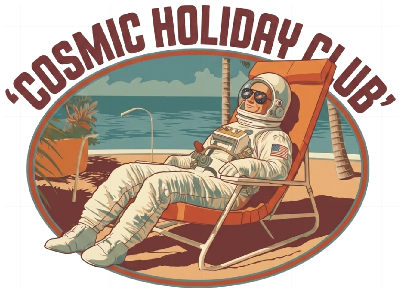 Áo Thun Cosmic Holiday Club Retro Phi Hành Gia Vintage Unisex Cotton - 220626-15-40-ZBP