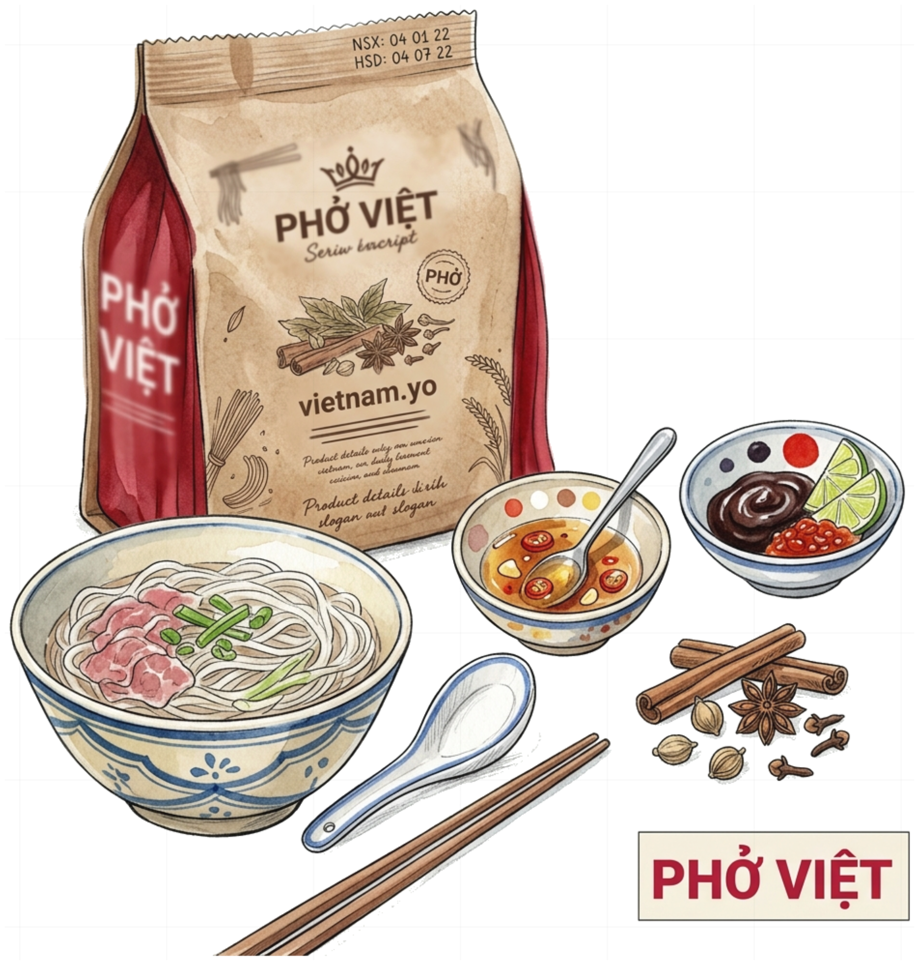 Áo Thun Hình In Phở Việt Nam Nghệ Thuật Màu Nước Unisex Form Rộng Cotton Co Giãn Trendy - 220826-14-25-QHC