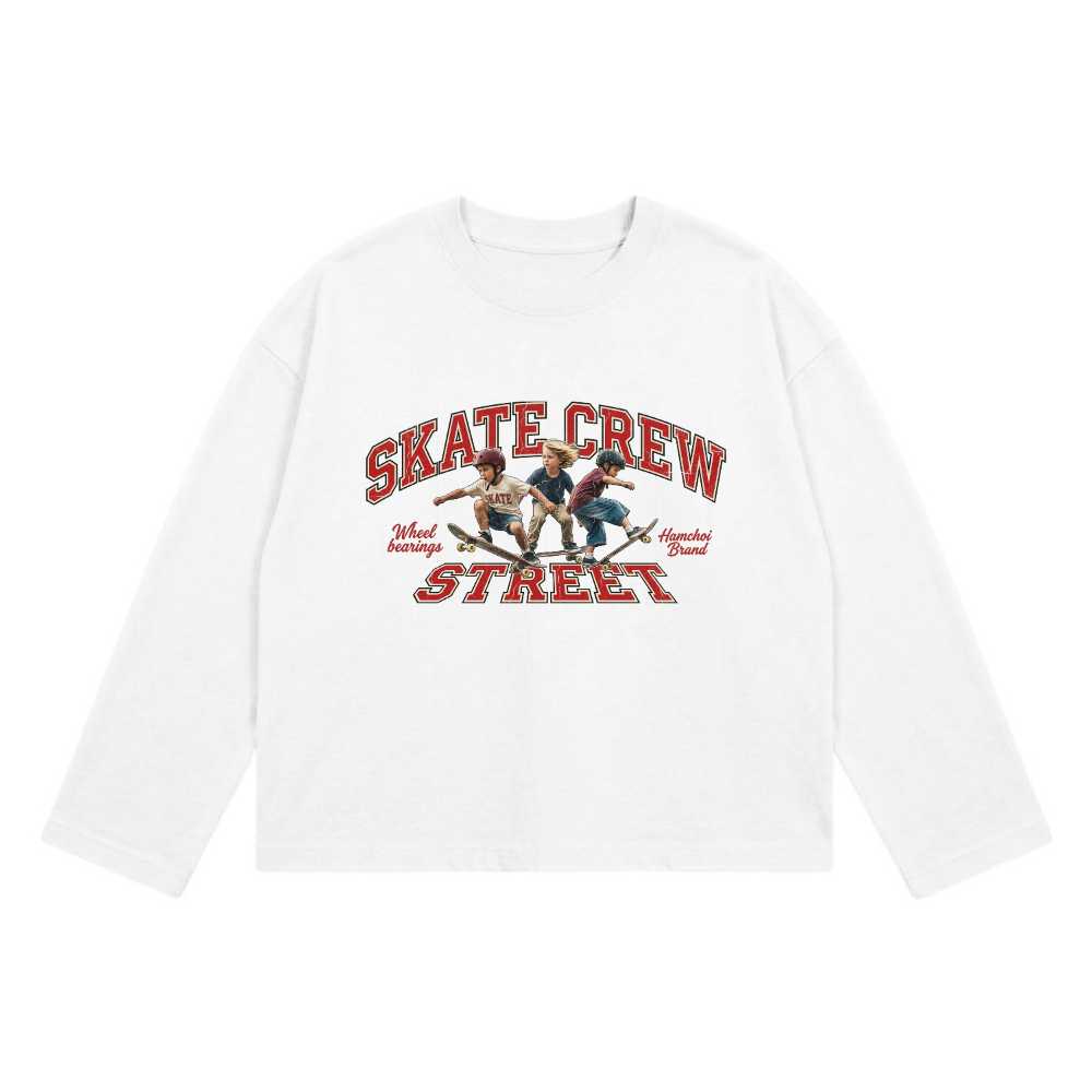 Áo thun tay dài unisex VNXK HAMCHOI Trắng form rộng Retro Skate Crew Long sleeves - 230926-10-14-JEF