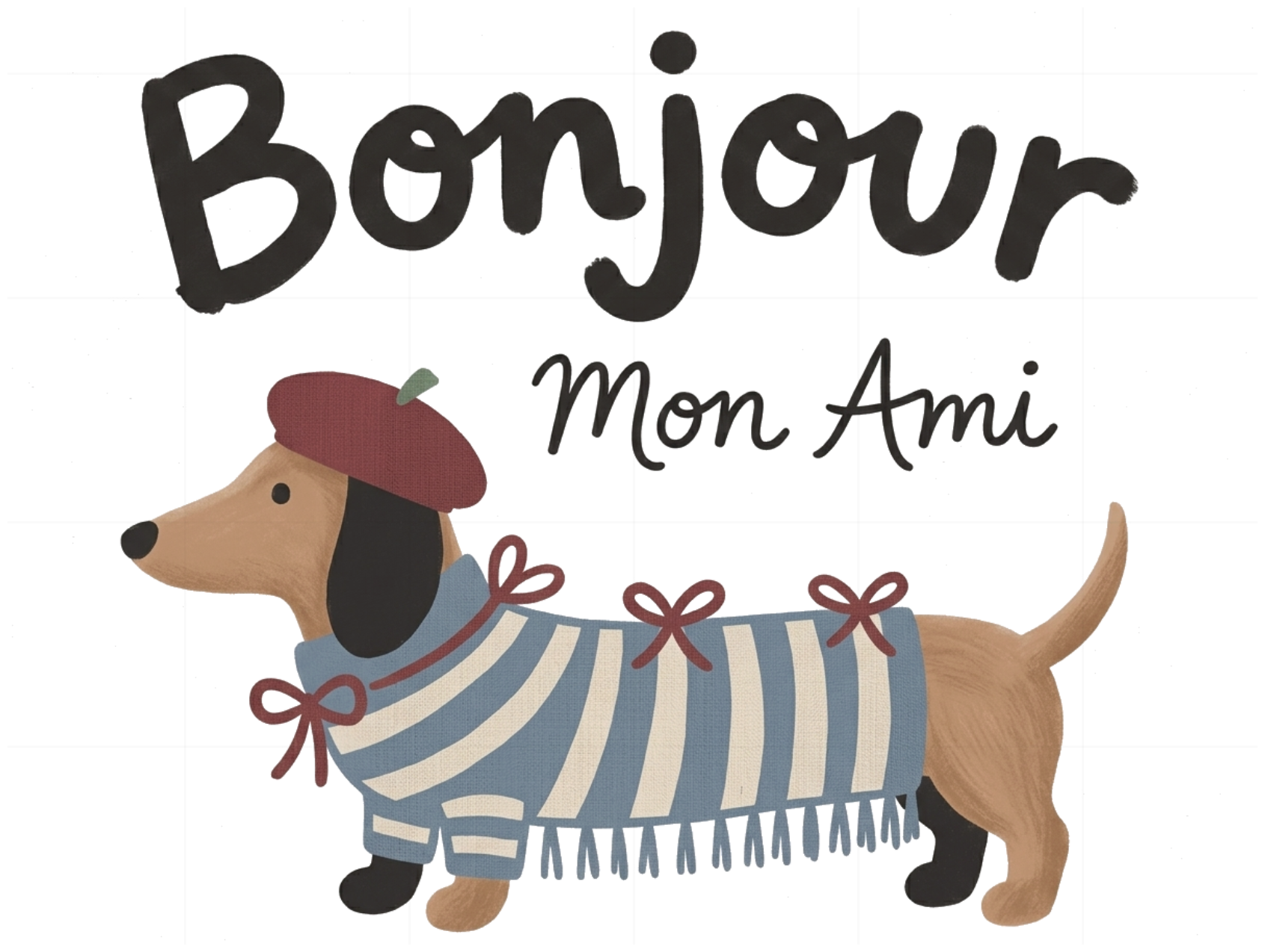 Áo Dài Tay Bonjour Mon Ami Chó Dachshund Phong Cách Pháp Form Rộng Unisex - 230926-11-50-WFF
