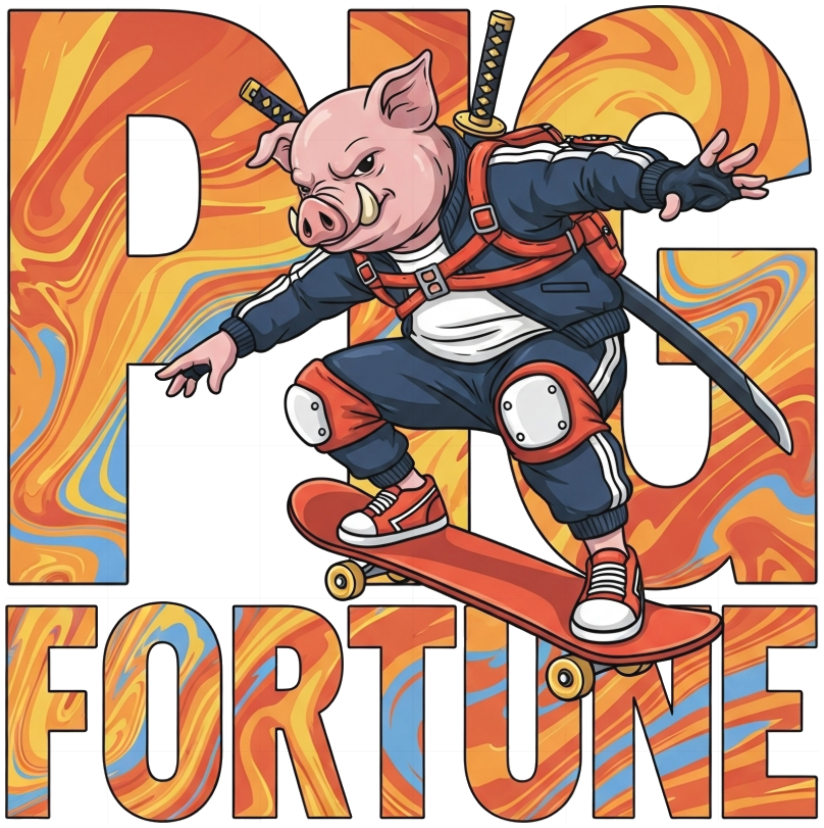 Áo Thun Pig Fortune Phong Cách Urban Anime Graffiti - 240626-17-28-SJH