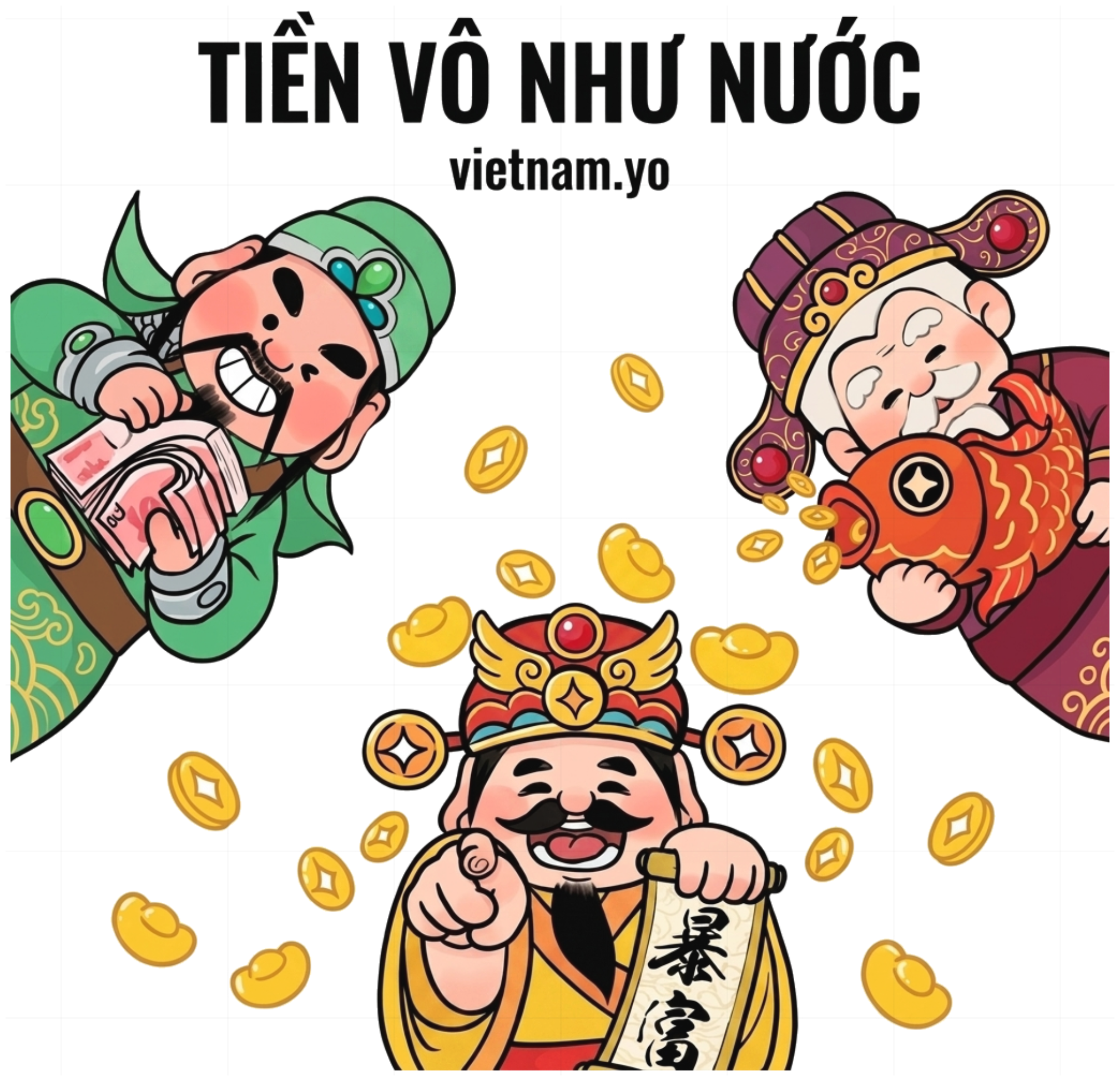 Áo Thun Tiền Vô Như Nước Thần Tài Chibi Form Rộng Cotton Co Giãn Unisex vietnam.yo  - 240826-15-12-EBA