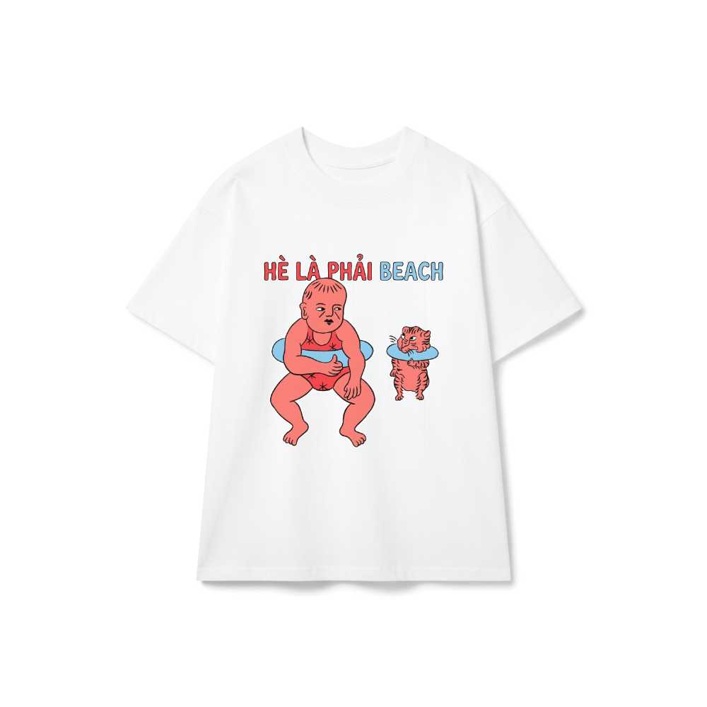 Áo Thun Hè Là Phải Beach Đứa Bé Và Chú Hổ Unisex Form Rộng Cotton vietnam.yo  - 240826-15-22-VWW