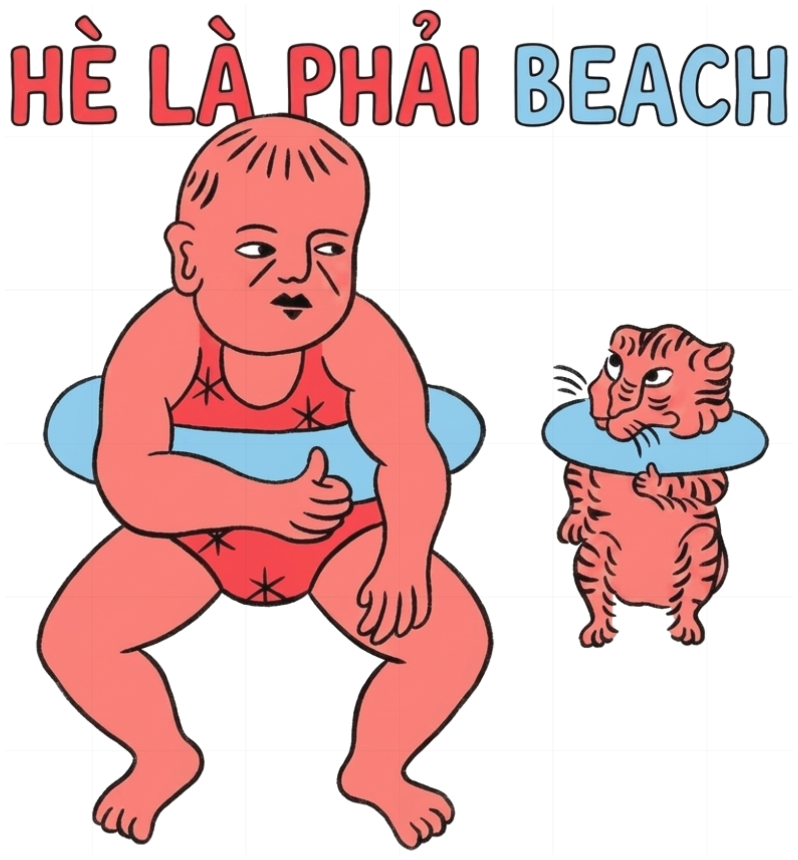 Áo Thun Hình In Hè Là Phải Beach Đứa Bé Và Chú Hổ Unisex Form Rộng Cotton Co Giãn Retro - 240826-15-22-VWW