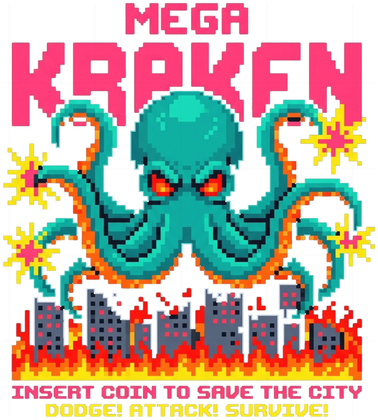 Áo Thun Unisex Retro Arcade Mega Kraken Pixel Art Cotton 100% Co Giãn Cực Chất 240826-15-29-MNC