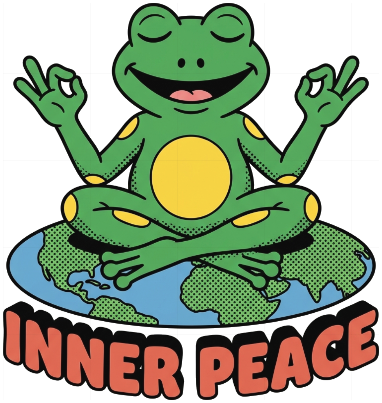 Áo Thun Form Rộng Inner Peace Chú Ếch Yoga Retro Độc Lạ Cotton 100% Phông Unisex Cực Chất - 240826-16-57-NCE