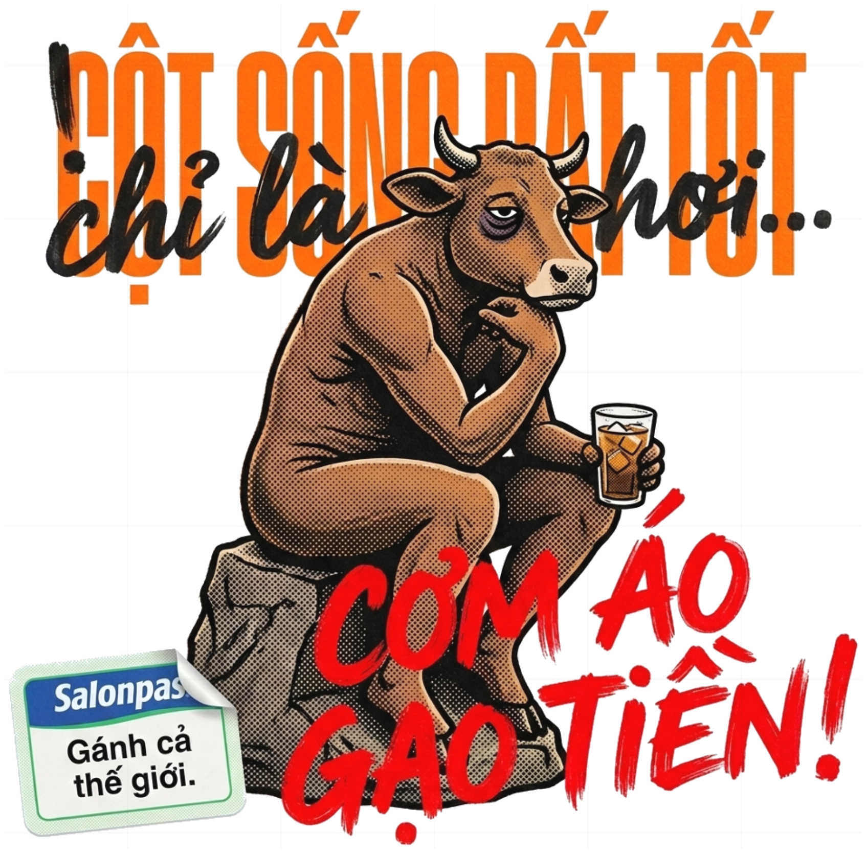 Áo Thun Unisex Trắng In Hình Bò Thinker Cột Sống Rất Tốt Cotton Co Giãn Streetwear - 250726-17-35-SHW
