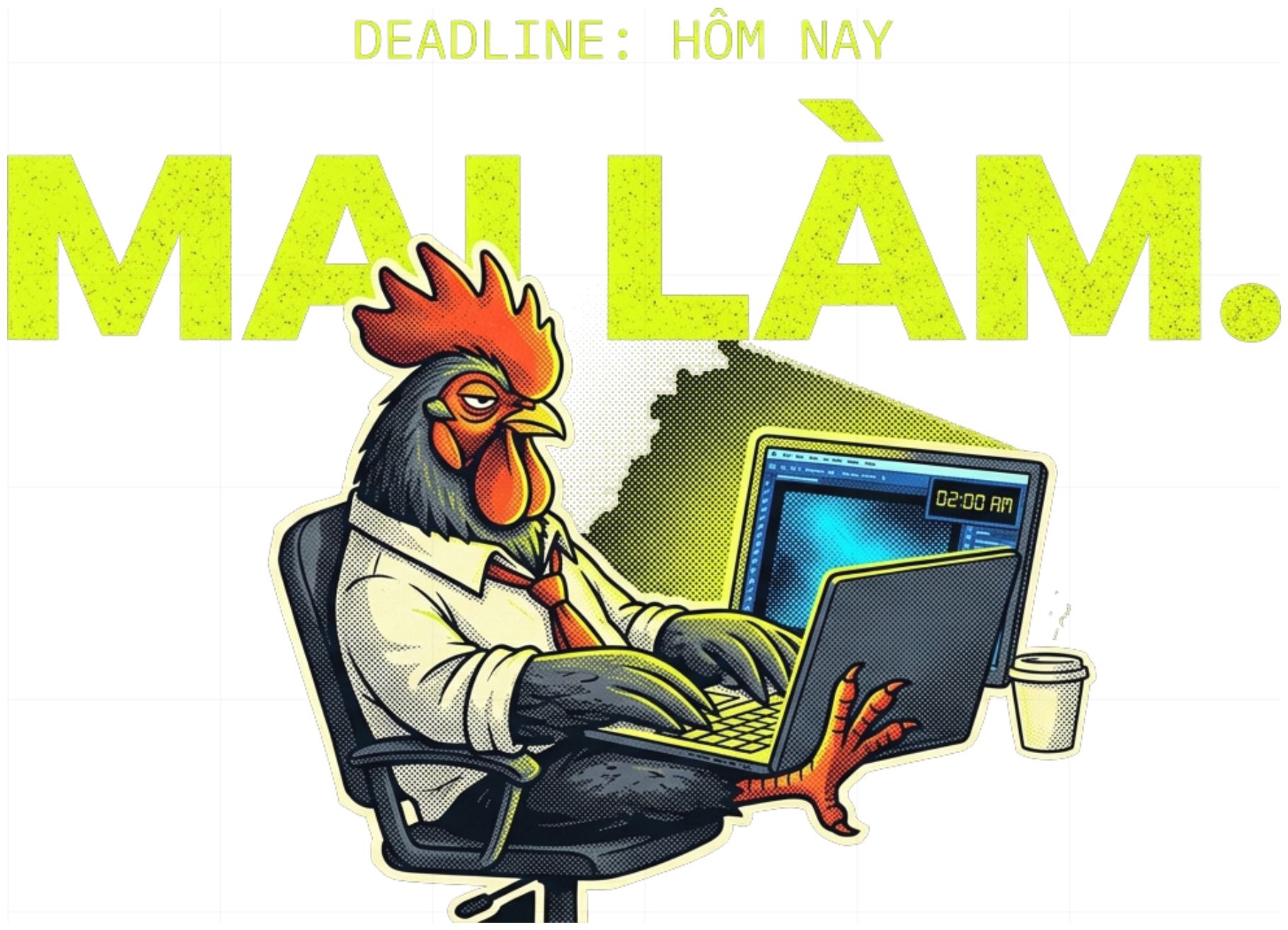 Áo Wash Boxy Hình Gà Trống Mai Làm Deadline Hôm Nay Unisex Streetwear - 260826-14-02-SPR
