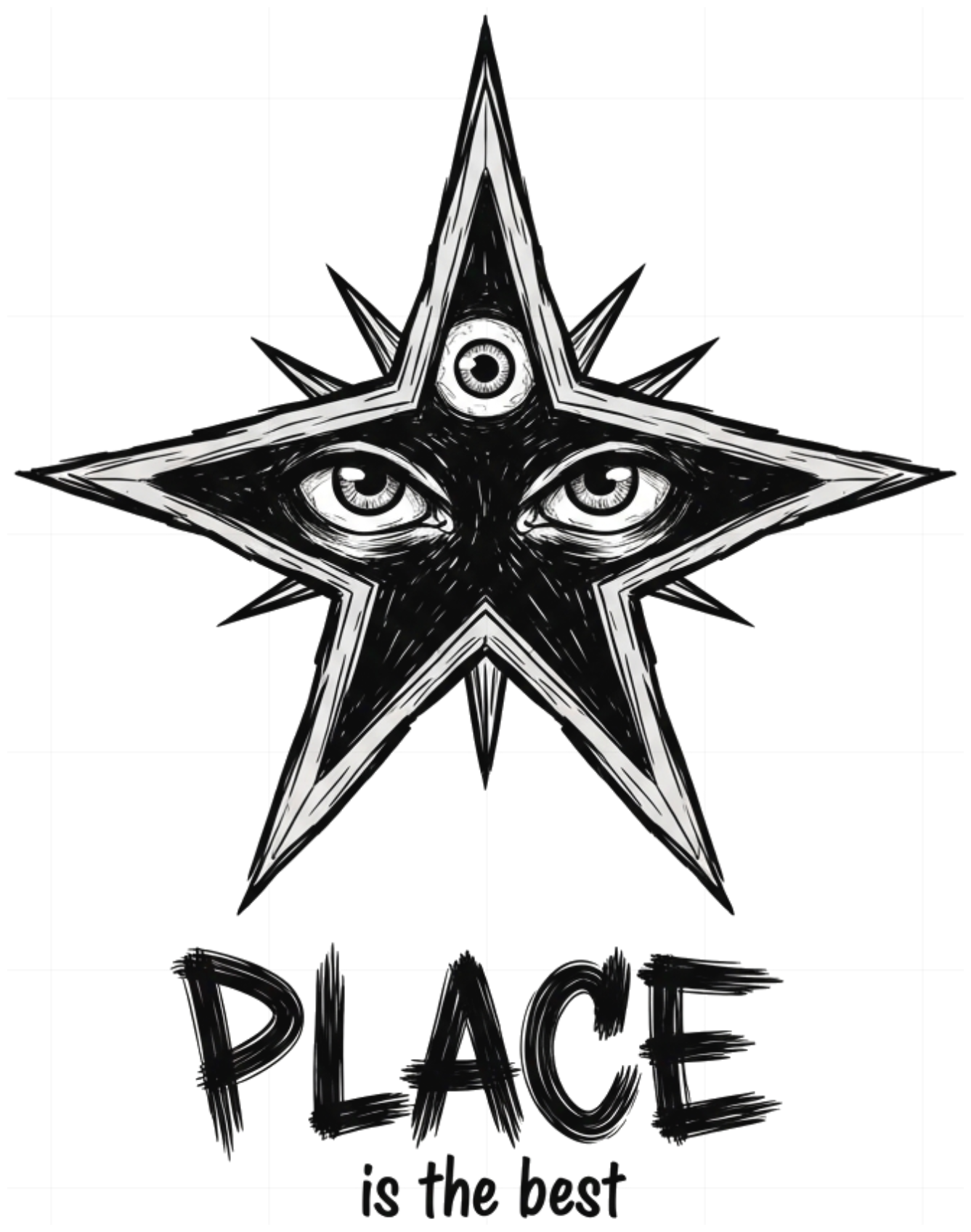 Áo Thun Unisex Trắng PLACE Star Eyes - Phong Cách Cyber Gothic Y2K Streetwear - Cotton Form Rộng Cực Chất 270526-10-35-XDS
