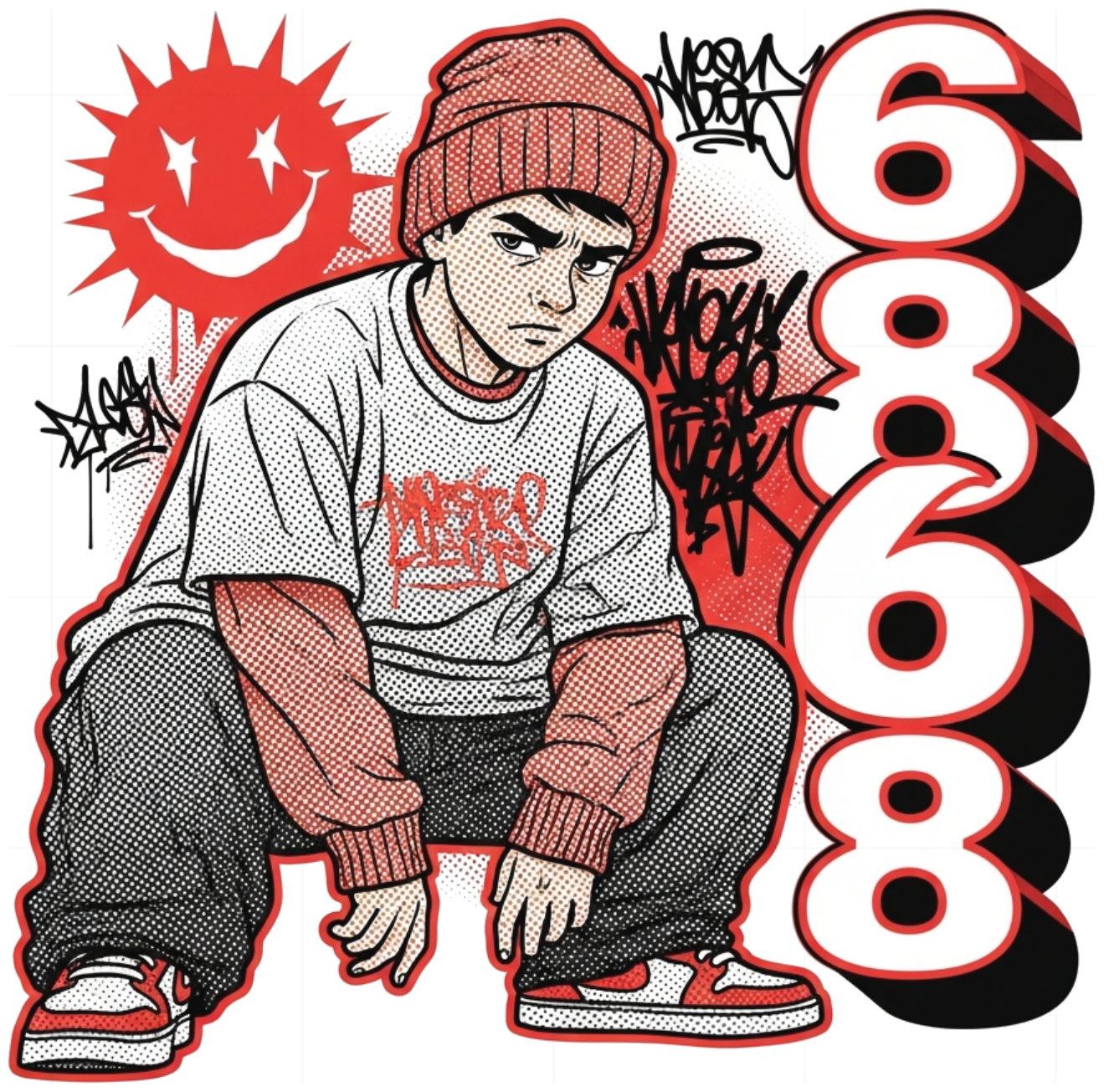 Áo Thun Unisex Tay Lỡ Form Rộng Hiphop Streetwear Họa Tiết Graffiti Cậu Bé 6868 - Áo Phông Trắng Cotton Local Brand Đi Chơi Du Lịch Cực Chất - 270526-11-18-EQF