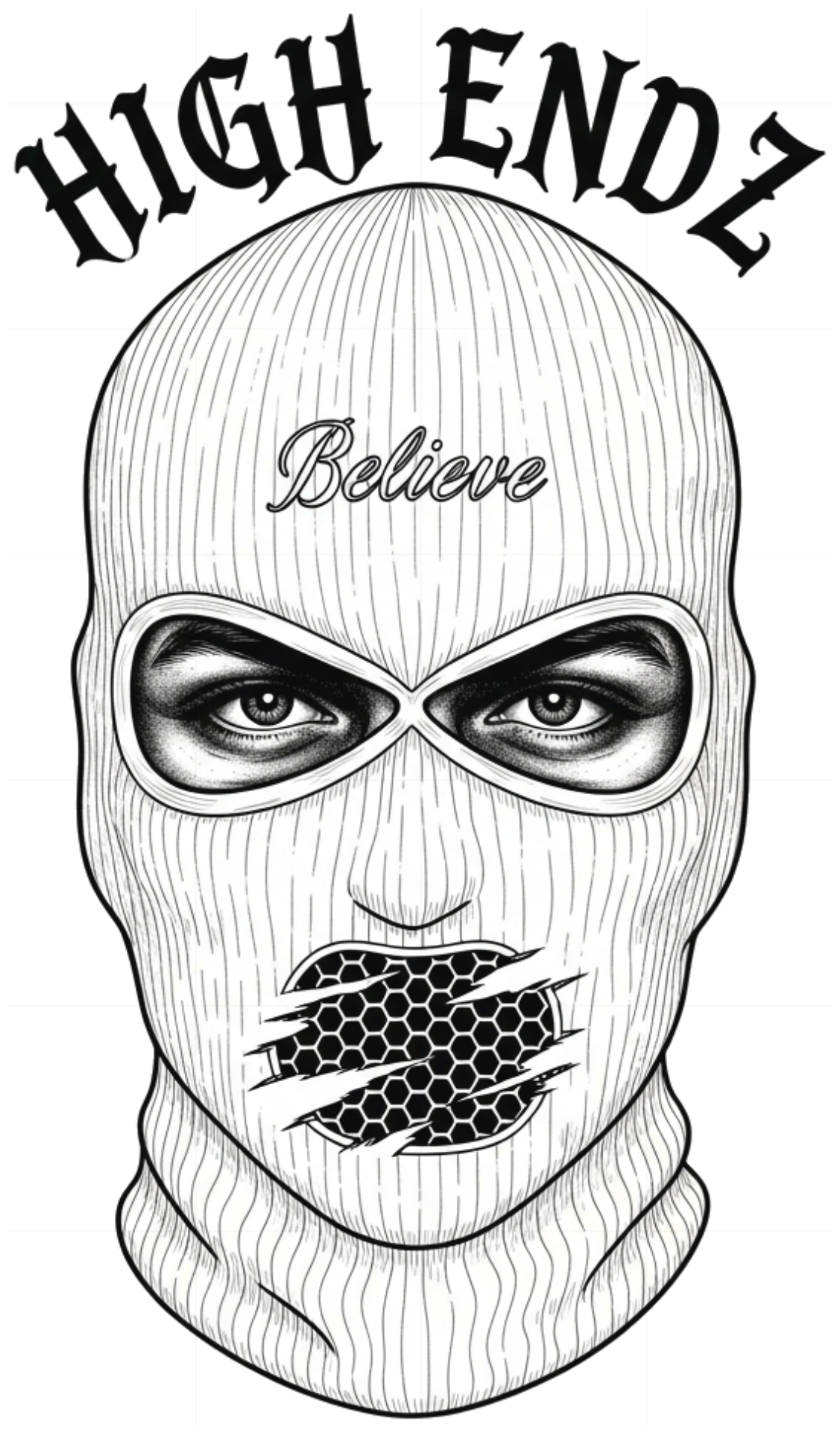 Áo Thun Unisex Form Rộng Oversize Trắng Graphic HIGH ENDZ Balaclava Phong Cách Chicano Realism Streetwear Cực Chất - 270526-11-25-MUH