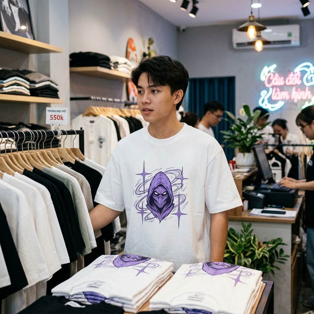 Áo Thun Unisex Form Rộng In Hình Phù Thủy Wizard Cyber Star - Áo Phông Trắng Cotton Local Brand Street Style Design 270526-11-31-GOD