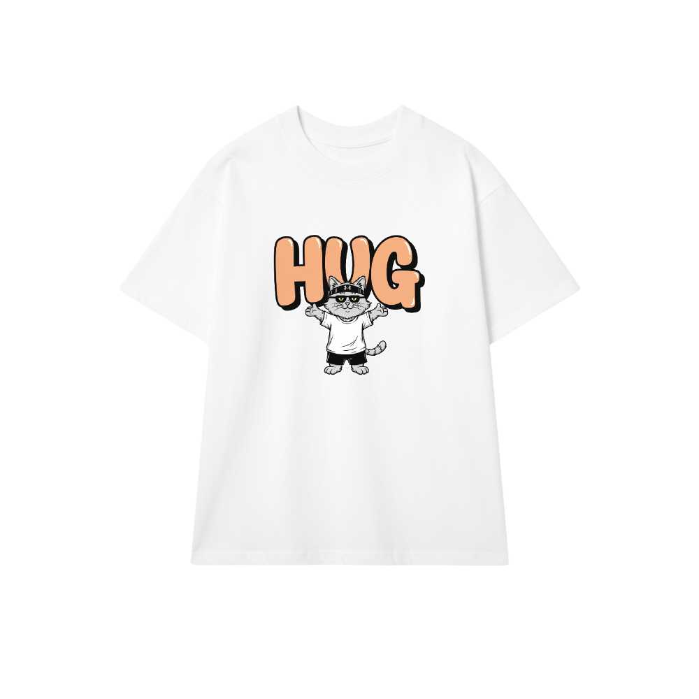 Áo Thun Unisex Form Rộng Màu Trắng In Hình Mèo Hug Graffiti Streetwear Cotton Co Giãn 4 Chiều Cực Chất - 270526-15-06-OET