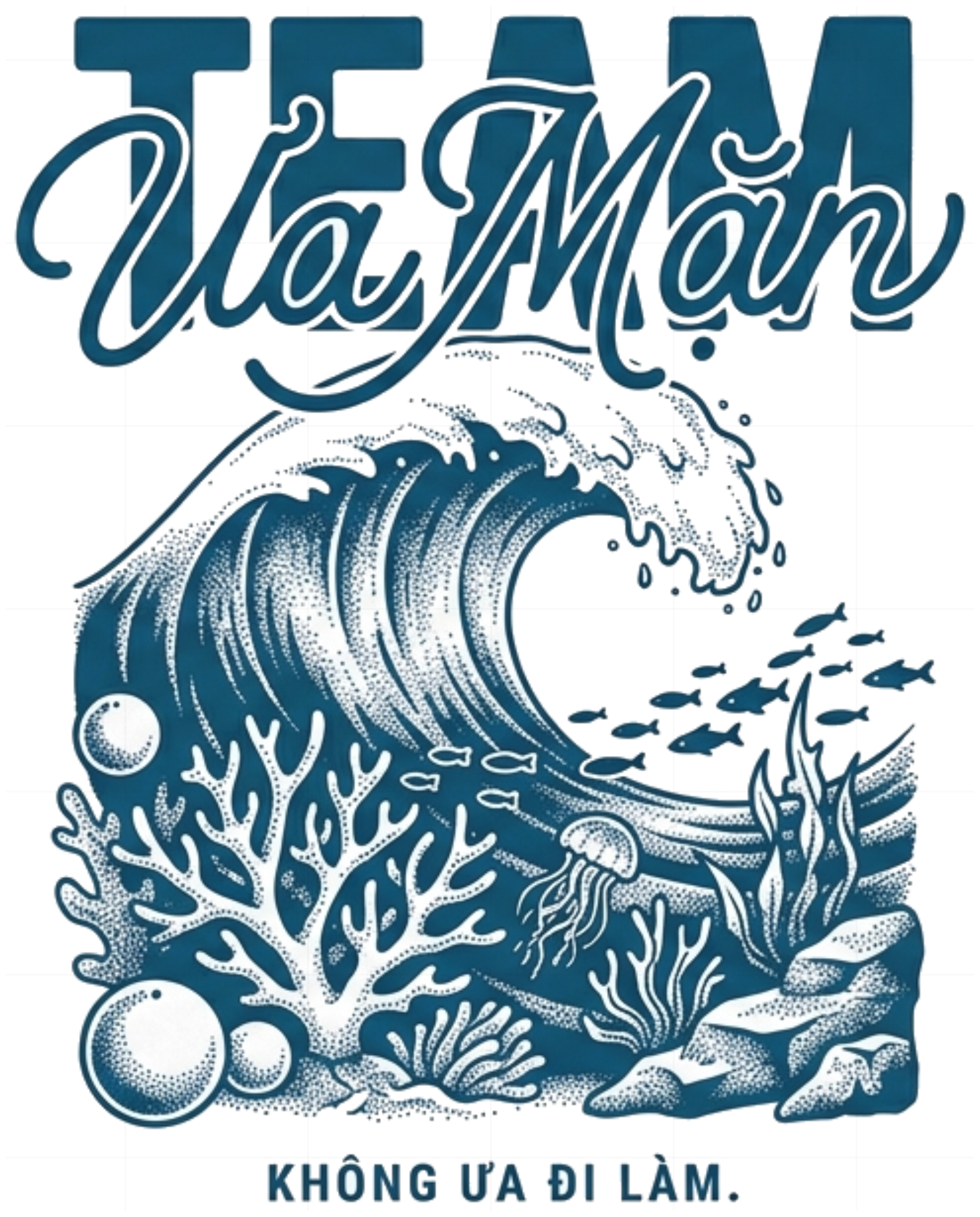 Áo Thun Trắng In Hình Sóng Biển Team Ưa Mặn Vintage Cotton Co Giãn Unisex Form Rộng - 280726-11-38-QVH