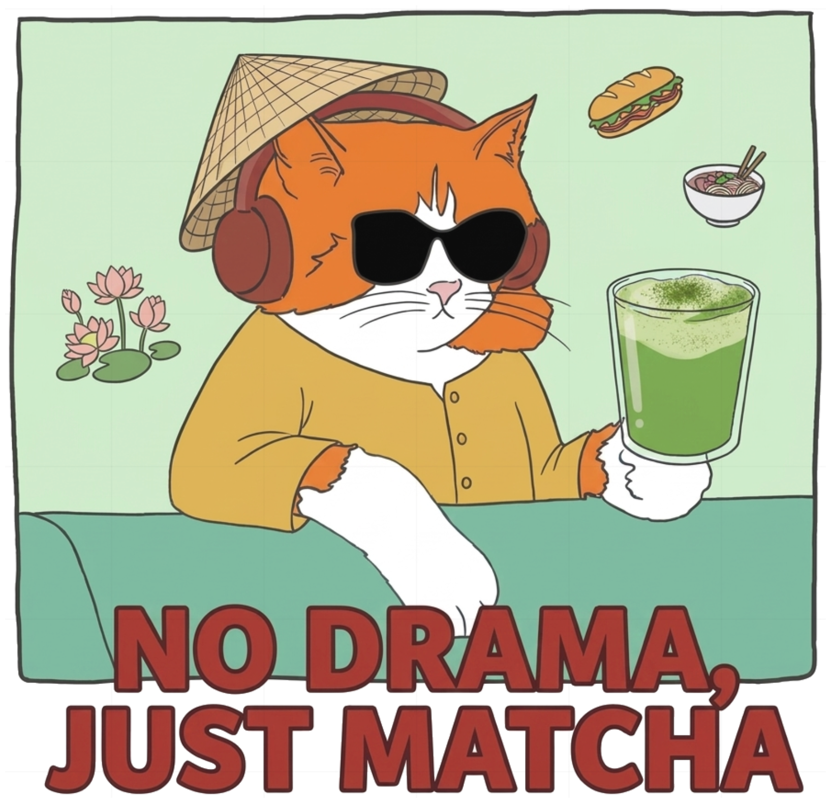 Áo Thun Mèo Nón Lá No Drama Matcha Unisex Form Rộng Streetwear vietnam.yo - 281026-14-09-ELN