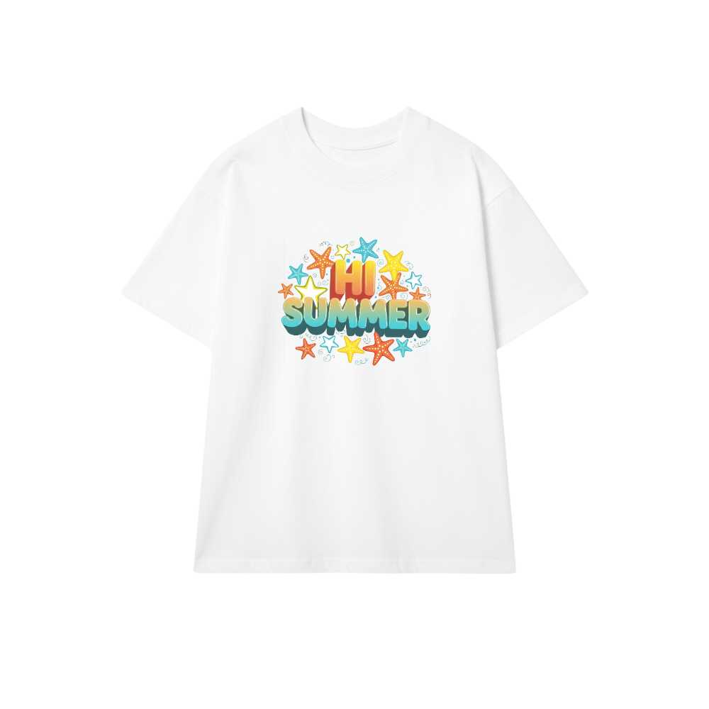 Áo Thun Trắng Unisex HI SUMMER Chữ 3D Bubble Cực Chất - Áo Phông Nam Nữ Form Rộng 100% Cotton Đi Biển Du Lịch Trendy - 290526-13-57-IRR
