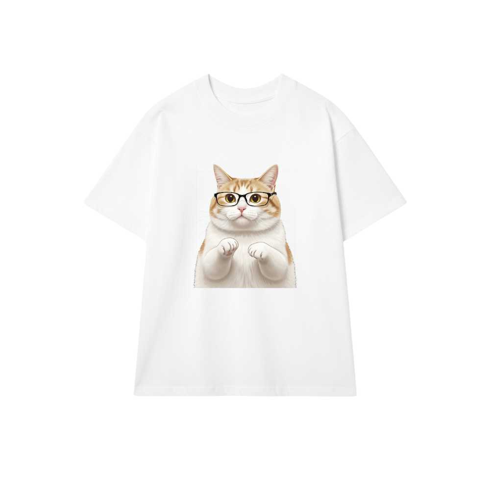 Áo Thun Unisex Form Rộng Cotton 100% In Hình Mèo Béo Đeo Kính Meme Design Cực Chất Trendy 2024 - 290526-14-57-LIE